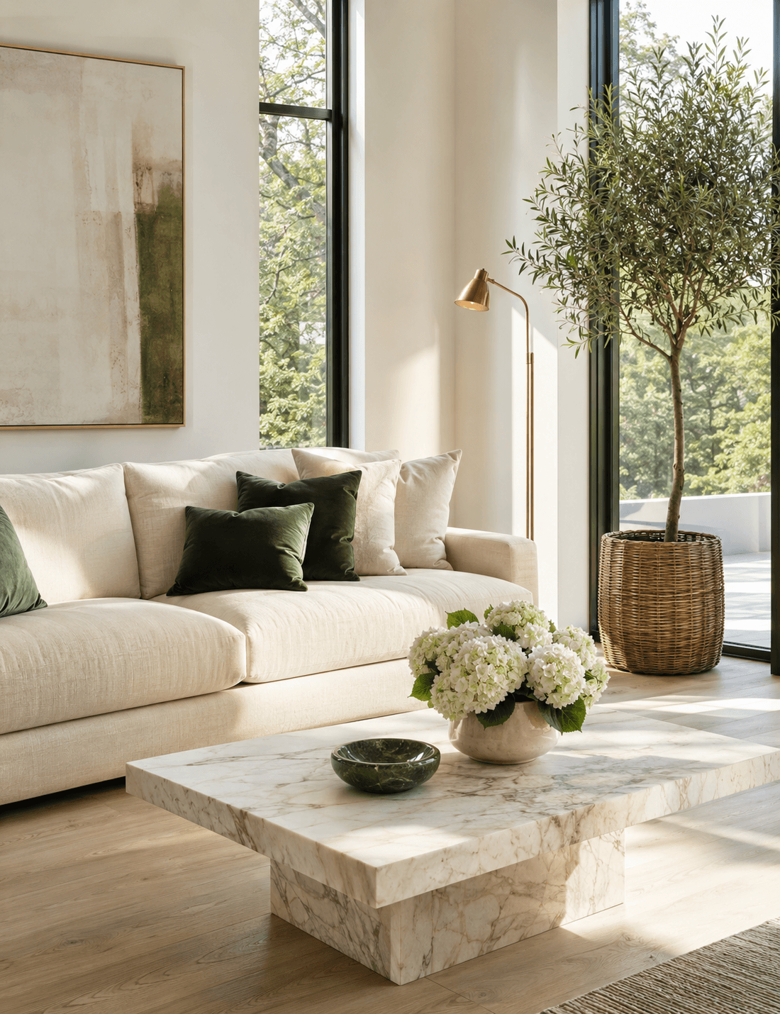 Spotless luxury living room with natural light
